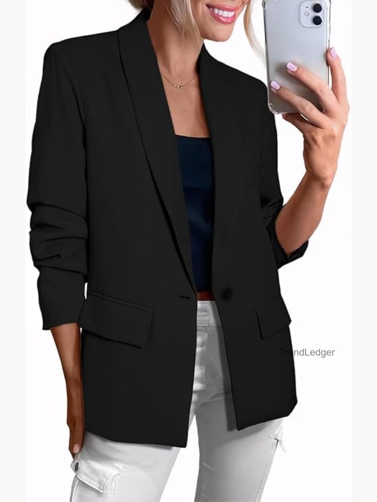 Womens Long Sleeve Blazer Open Front Notch Collar Business Casual Work Office